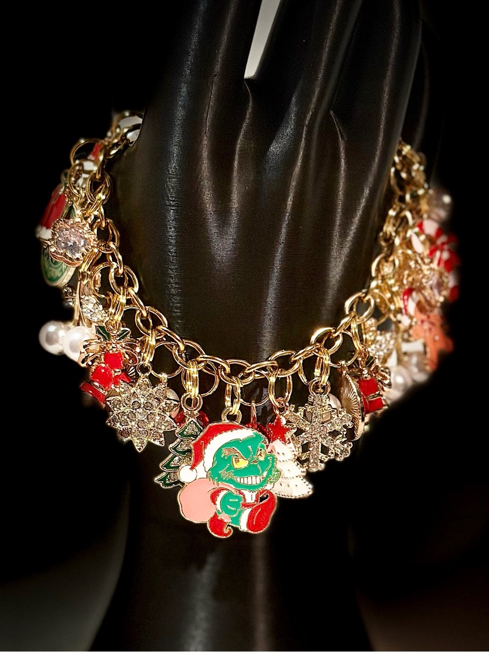 Gold-Tone Holiday Charm Bracelet with Red & Green Enamel Accents